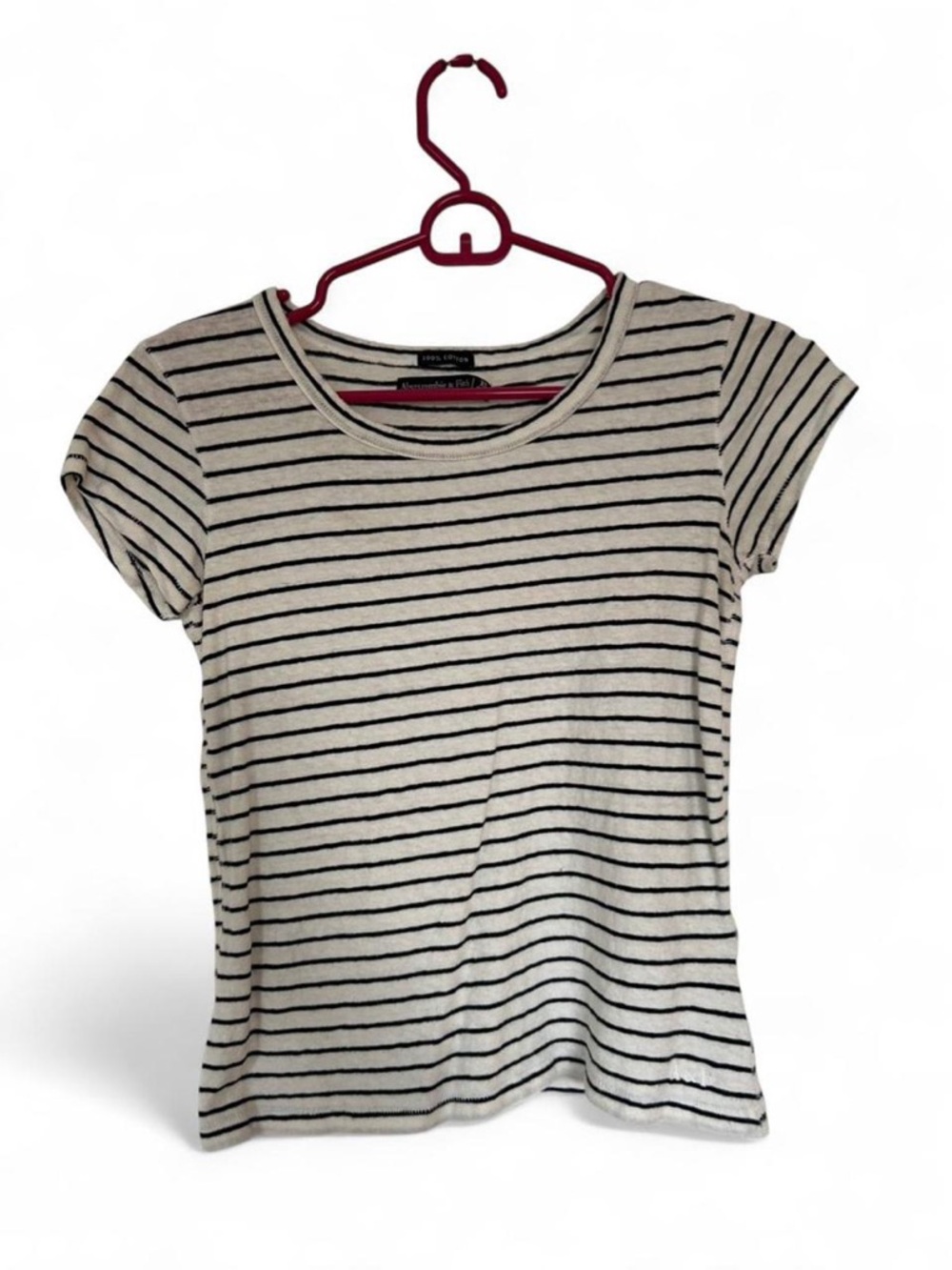 Abercrombie & Fitch White and Navy Striped 100% cotton Short Sleeve Tee